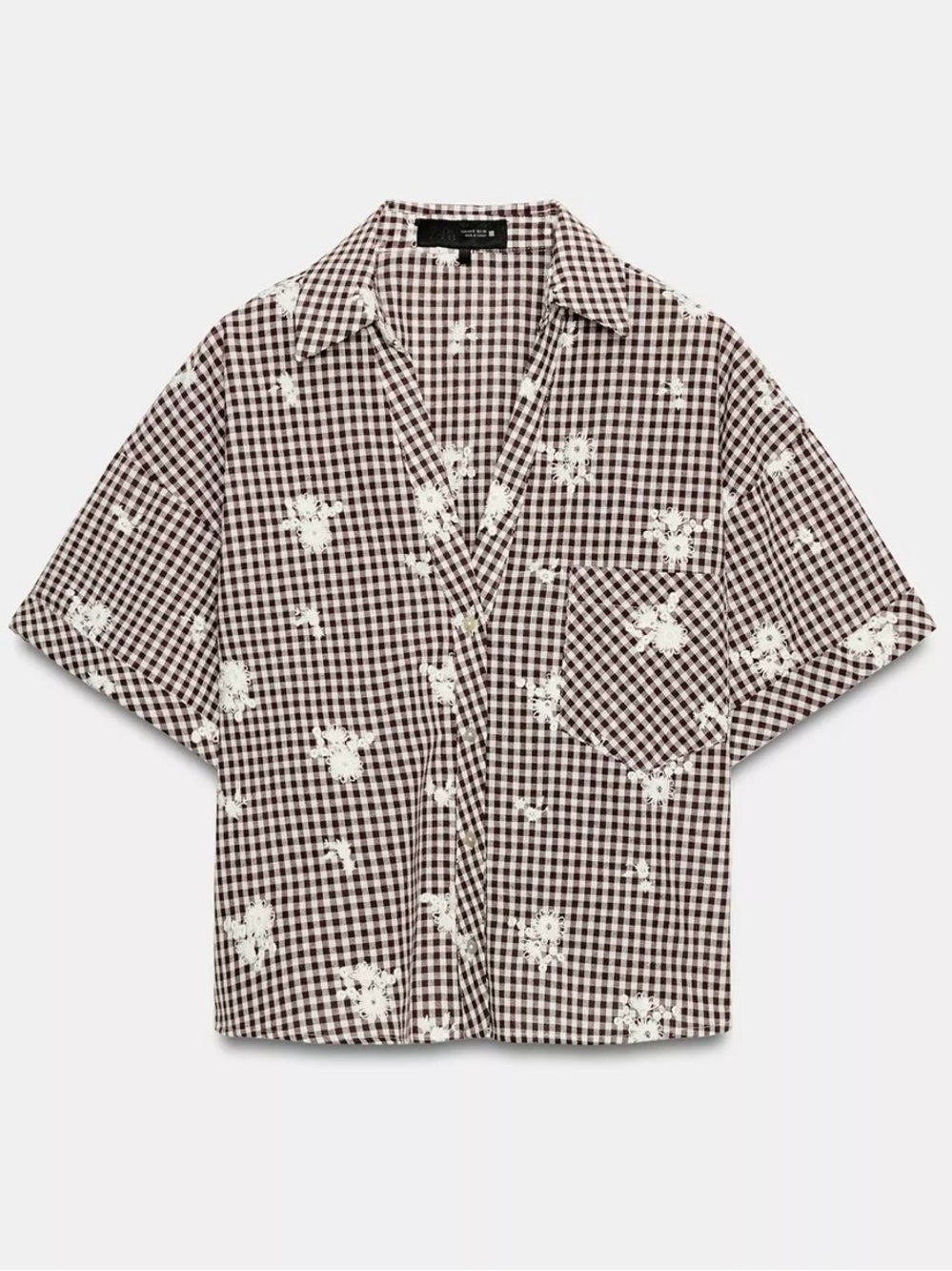NWT Zara floral embroidered gingham printed button down shirt